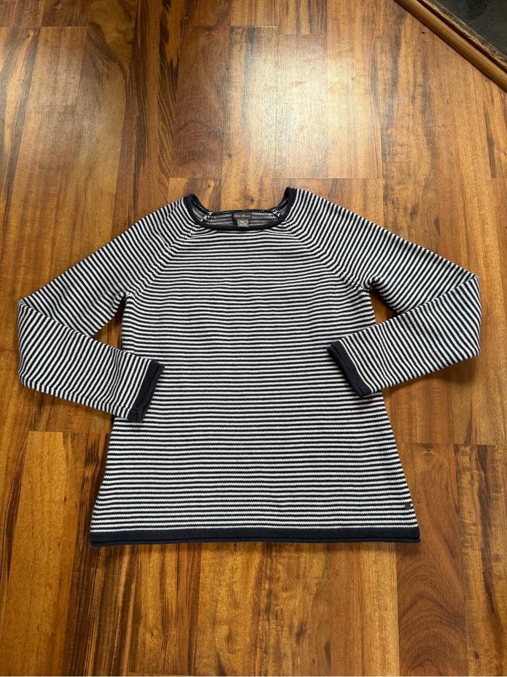 Eddie Bauer Navy & White Striped Cotton Sweater